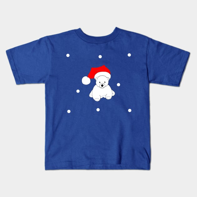 Cute Christmas Baby Polar Bear Snowflakes elf hat Kids T-Shirt by Artstastic